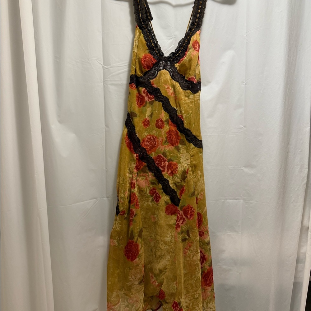 New with Tags Free People Rose Print Maxi Dress with Black Lace